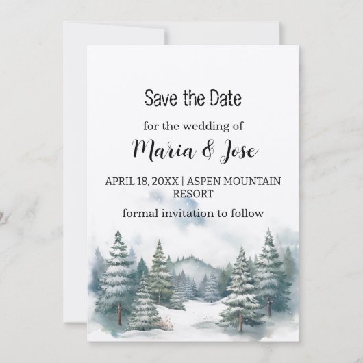 Vakantie Kraft Winter Mountain Pine Save the Date Kaart (Voorkant)