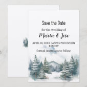 Vakantie Kraft Winter Mountain Pine Save the Date Kaart (Voorkant / Achterkant)