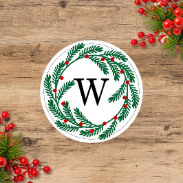 Vakantie krans met bessen Monogram Ronde Sticker