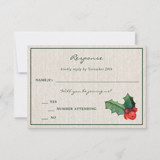 Vakantie krans Poinsettia Kerstmis Reactie RSVP Kaartje (Voorkant)