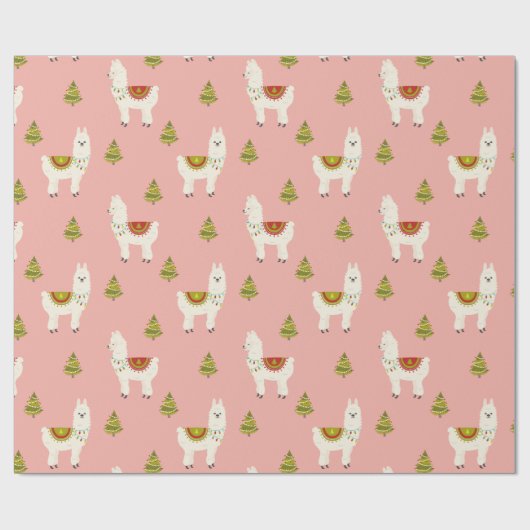 Vakantie lama's Kerstbomen roze Inpakpapier (Vlak)
