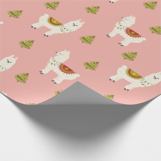 Vakantie lama's Kerstbomen roze Inpakpapier (Hoek)