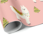 Vakantie lama's Kerstbomen roze Inpakpapier (Rol Hoek)