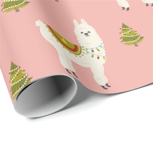 Vakantie lama's Kerstbomen roze Inpakpapier (Rol Hoek)