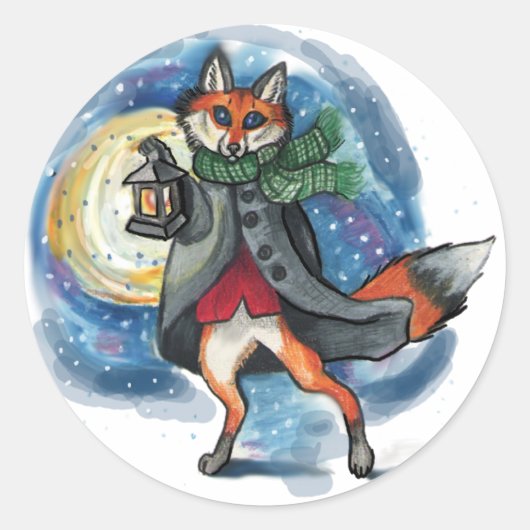 Vakantie lantaarn Fox~stickers Ronde Sticker (Voorkant)