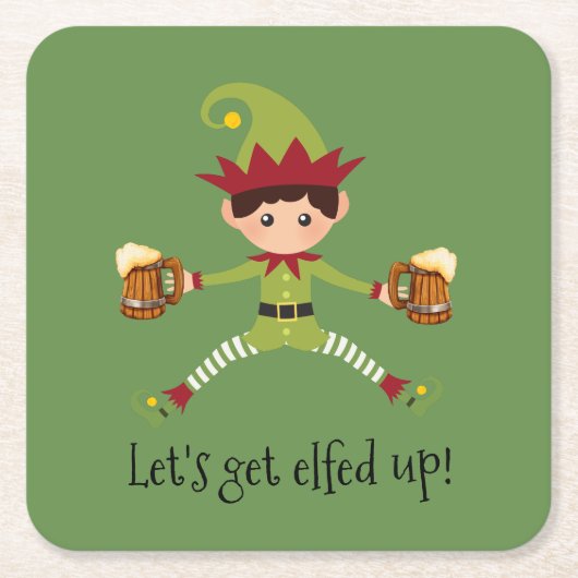 Vakantie Laten we Elfed Up Elf Bier Kerstmis Kartonnen Onderzetters (Voorkant)