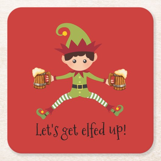 Vakantie Laten we Elfed Up Elf Bier Kerstmis Kartonnen Onderzetters (Voorkant)