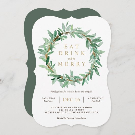 Vakantie Laurel Olive Leaf Krans Uitnodiging (Voorkant / Achterkant)