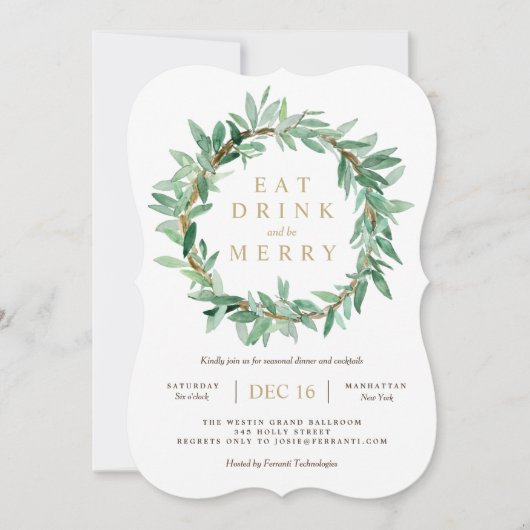 Vakantie Laurel Olive Leaf Krans Uitnodiging (Voorkant)