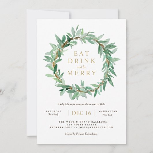 Vakantie Laurel Olive Leaf Krans Uitnodiging (Voorkant)