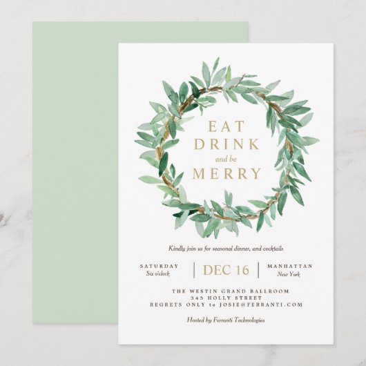 Vakantie Laurel Olive Leaf Krans Uitnodiging (Voorkant / Achterkant)
