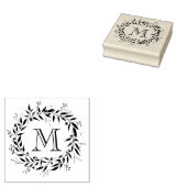 Vakantie Laurels en bessen Krans Familie Monogram Rubberstempel (Gestempeld)
