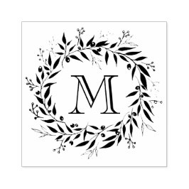 Vakantie Laurels en bessen Krans Familie Monogram Rubberstempel