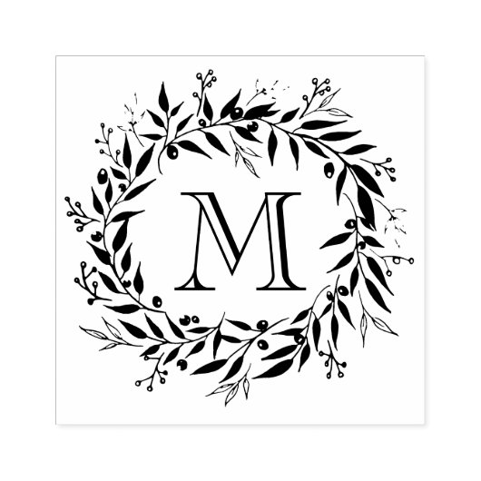 Vakantie Laurels en bessen Krans Familie Monogram Rubberstempel (Afrduk)