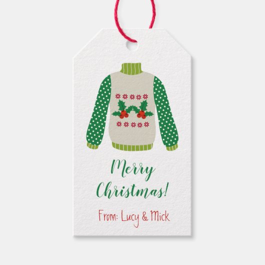 Vakantie lelijke trui, gepersonaliseerde kerst cadeaulabel (Voorkant)