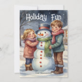 Vakantie Leuk Kinder Bouw Sneeuwman Kerst Kaart (Voorkant)