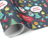 Vakantie Leuke Kerst Wrapping Papier in Marine (Rol Hoek)
