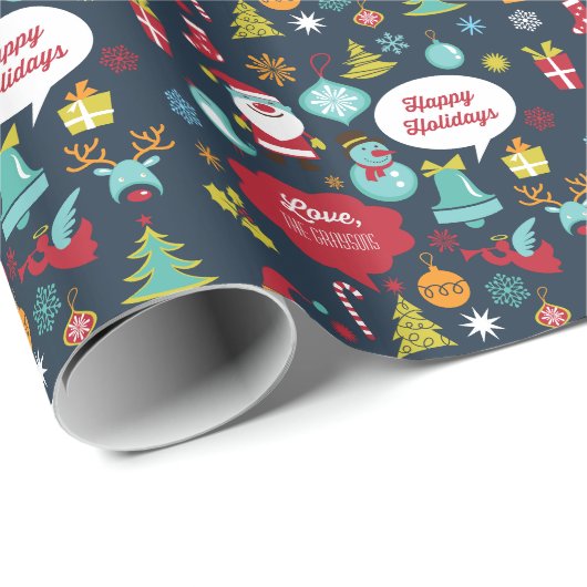 Vakantie Leuke Kerst Wrapping Papier in Marine (Rol Hoek)