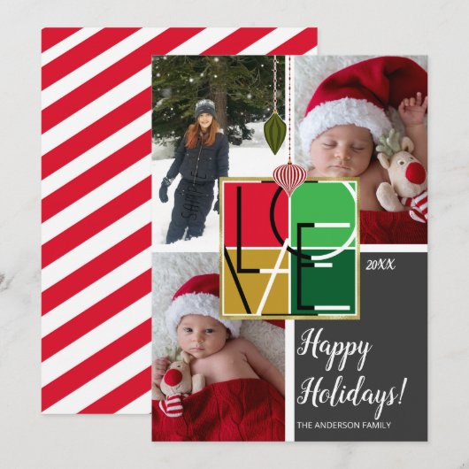 Vakantie LIEFDE 3 foto's Minimale Kerstfoto Kaart (Voorkant / Achterkant)