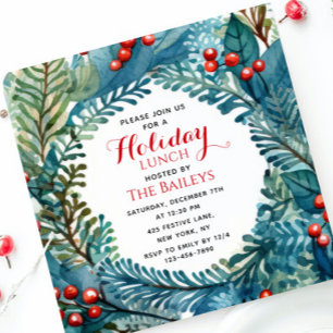 Vakantie Lunch Elegante kerst Bloemen krans Kaart