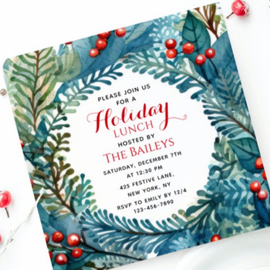 Vakantie Lunch Elegante kerst Bloemen krans Kaart