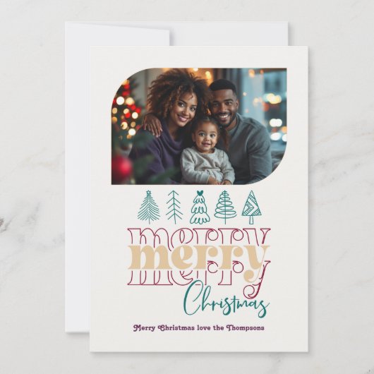 Vakantie Luxe Moderne Retro Doodle Kerstfoto Feestdagenkaart (Voorkant)