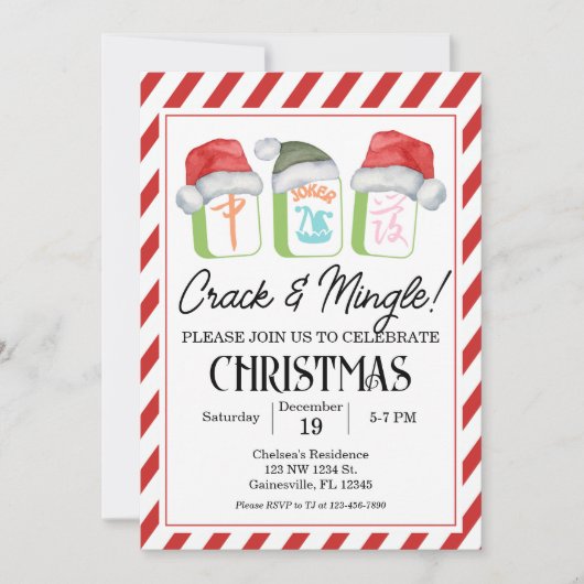 Vakantie Mahjong Party bewerkbare uitnodiging, Mah Kaart (Voorkant)