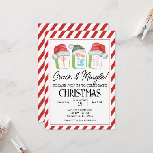 Vakantie Mahjong Party bewerkbare uitnodiging, Mah Kaart (Voorkant / Achterkant in situ)