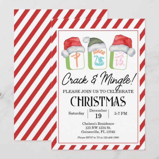 Vakantie Mahjong Party bewerkbare uitnodiging, Mah Kaart (Voorkant / Achterkant)