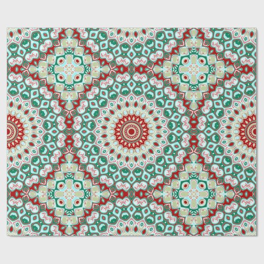Vakantie Mandala in rood, groen en winter wit Cadeaupapier (Vlak)