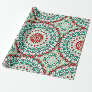 Vakantie Mandala in rood, groen en winter wit Cadeaupapier