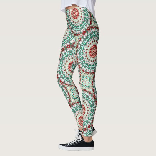 Vakantie Mandala in rood, groen en winter wit Leggings (Links)