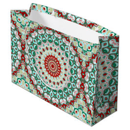 Vakantie-mandala in rood, groen en winterwit groot cadeauzakje