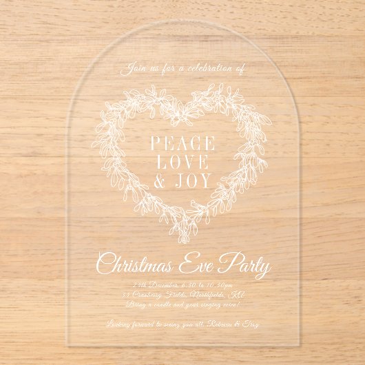 Vakantie maretak hart kunst kerstfeest acryl uitnodigingen (Voorkant)