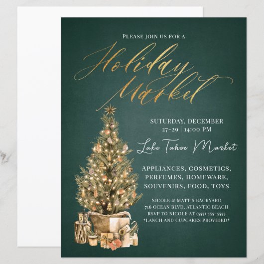 Vakantie Markt Flyer Kerstmis Groene uitnodiging (Voorkant / Achterkant)