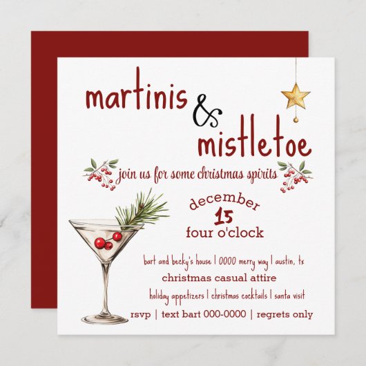 Vakantie Martini en Mistletoe Party uitnodiging (Voorkant / Achterkant)