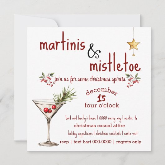 Vakantie Martini en Mistletoe Party uitnodiging (Voorkant)