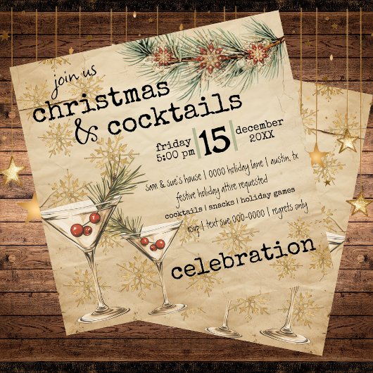 Vakantie Martinis Rustieke Pine en Snowflakes Part Kaart