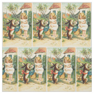 Vakantie Meisje & Bunny  Paasweefsel Stof