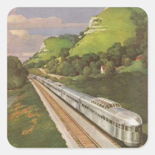 Vakantie met een vintage trein, locomotief op het vierkante sticker