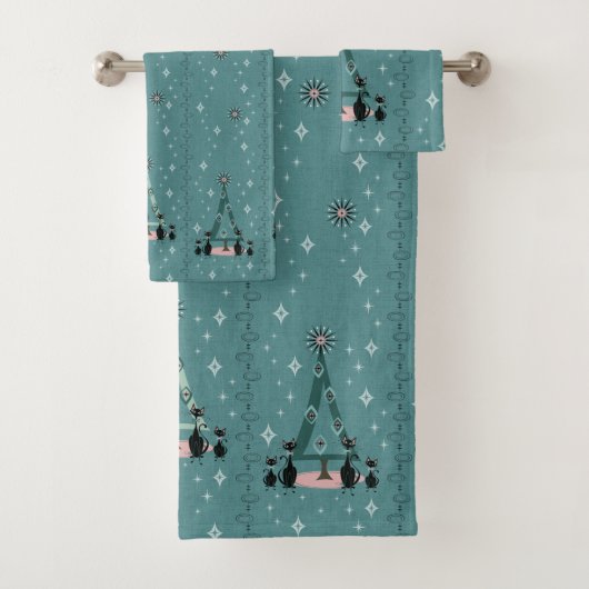 Vakantie middeleeuwse kat familie bad handdoek (Insitu)