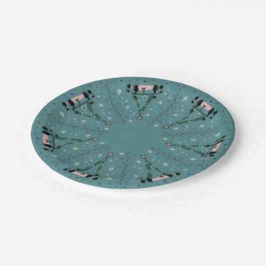 Vakantie middeleeuwse kat familie papieren bordje (Gekanteld)