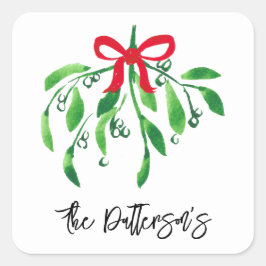 Vakantie Mistletoe Naam Festive Red Green Kiss Vierkante Sticker