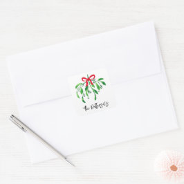 Vakantie Mistletoe Naam Festive Red Green Kiss Vierkante Sticker
