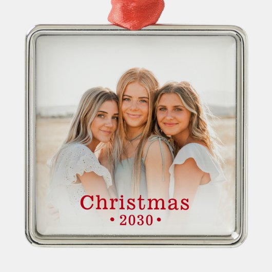 Vakantie Modern Familie Foto Metal Ornament (Voorkant)
