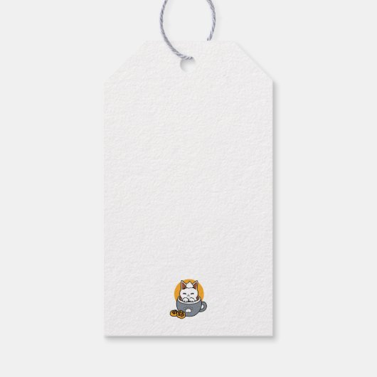 Vakantie Mok Ontwerp met Gezellige Kat en Poot Coo Cadeaulabel (Achterkant)