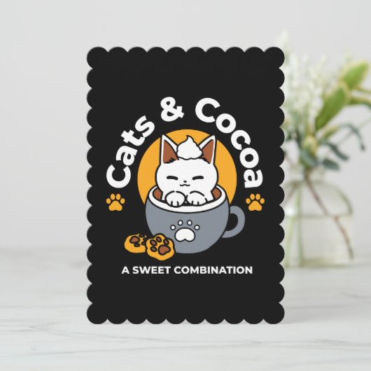 Vakantie Mok Ontwerp met Gezellige Kat en Poot Coo Feestdagenkaart (Staand voorkant)