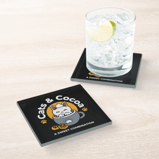 Vakantie Mok Ontwerp met Gezellige Kat en Poot Coo Glazen Onderzetter (Schuin)