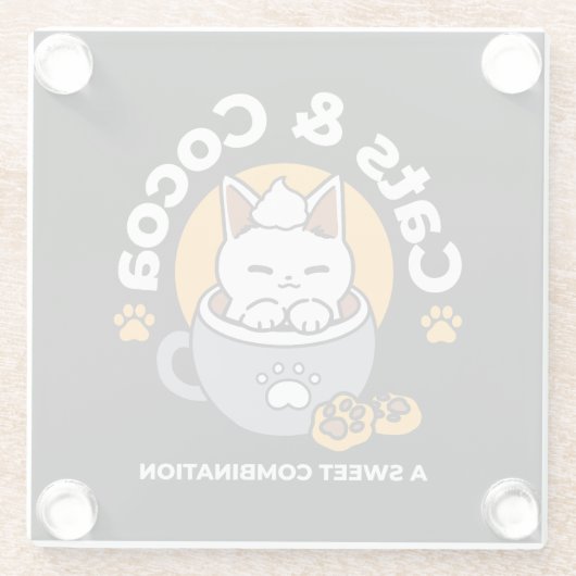 Vakantie Mok Ontwerp met Gezellige Kat en Poot Coo Glazen Onderzetter (Achterkant)