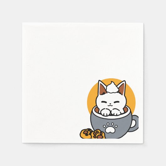 Vakantie Mok Ontwerp met Gezellige Kat en Poot Coo Servet (Voorkant)